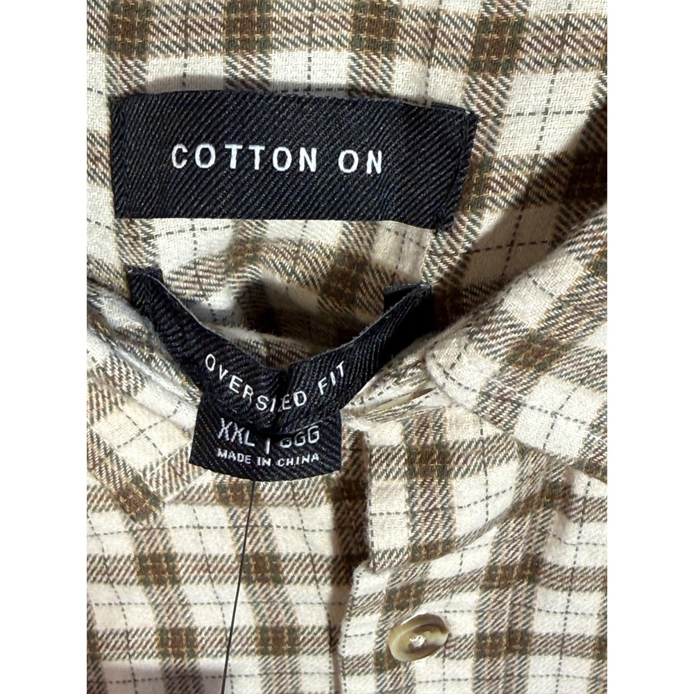 Cotton on Men's Tribeca Oversized Long Sleeve Shirt Stone Mini Check  size‎  2XL - Picture 17 of 17